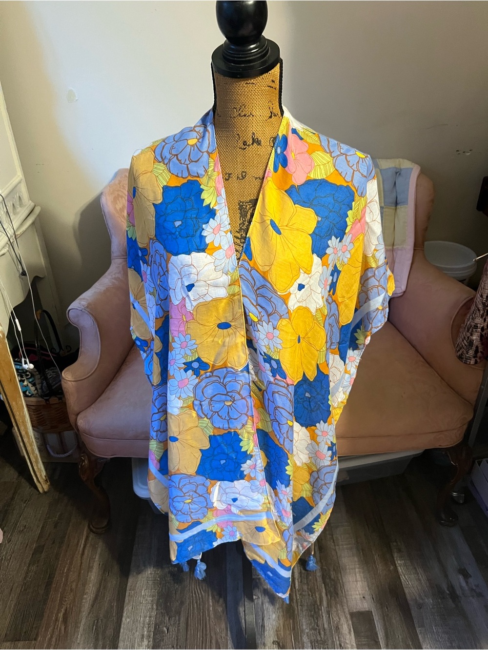 Floral Kimono Cover-Up in Yellow & Blue